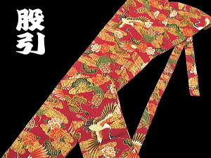 義若オリジナルの股引き　金彩雲どりに鶴亀（赤）